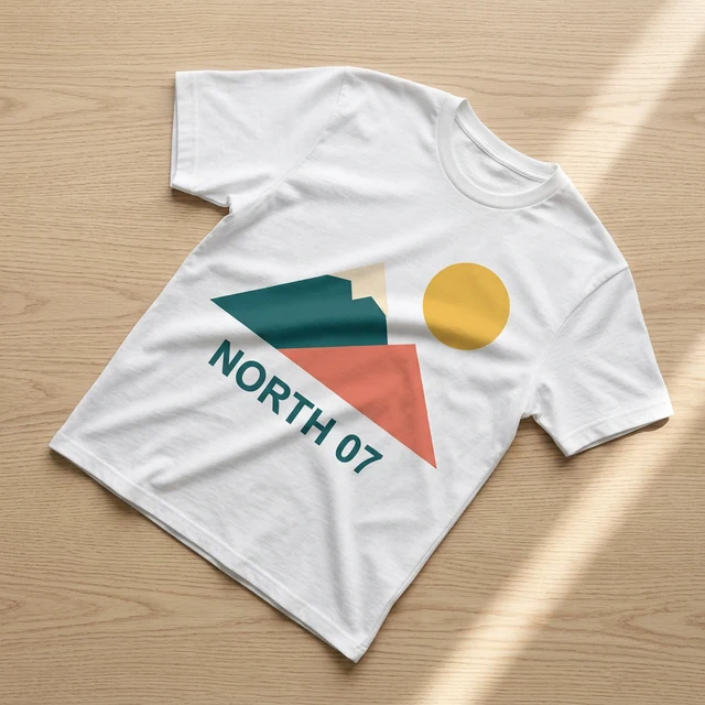 white mockup of our original NORTH 07 print in genuine diagonal flat lay