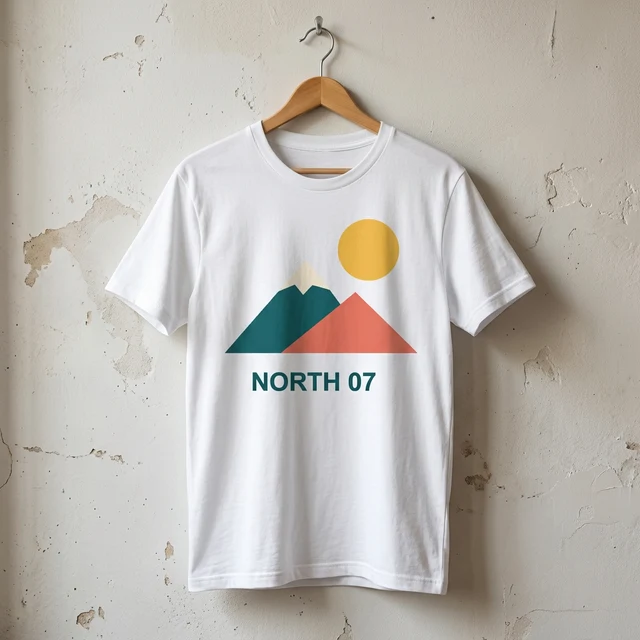 White T-shirt mockup with NORTH 07 artwork in the front hanger scene